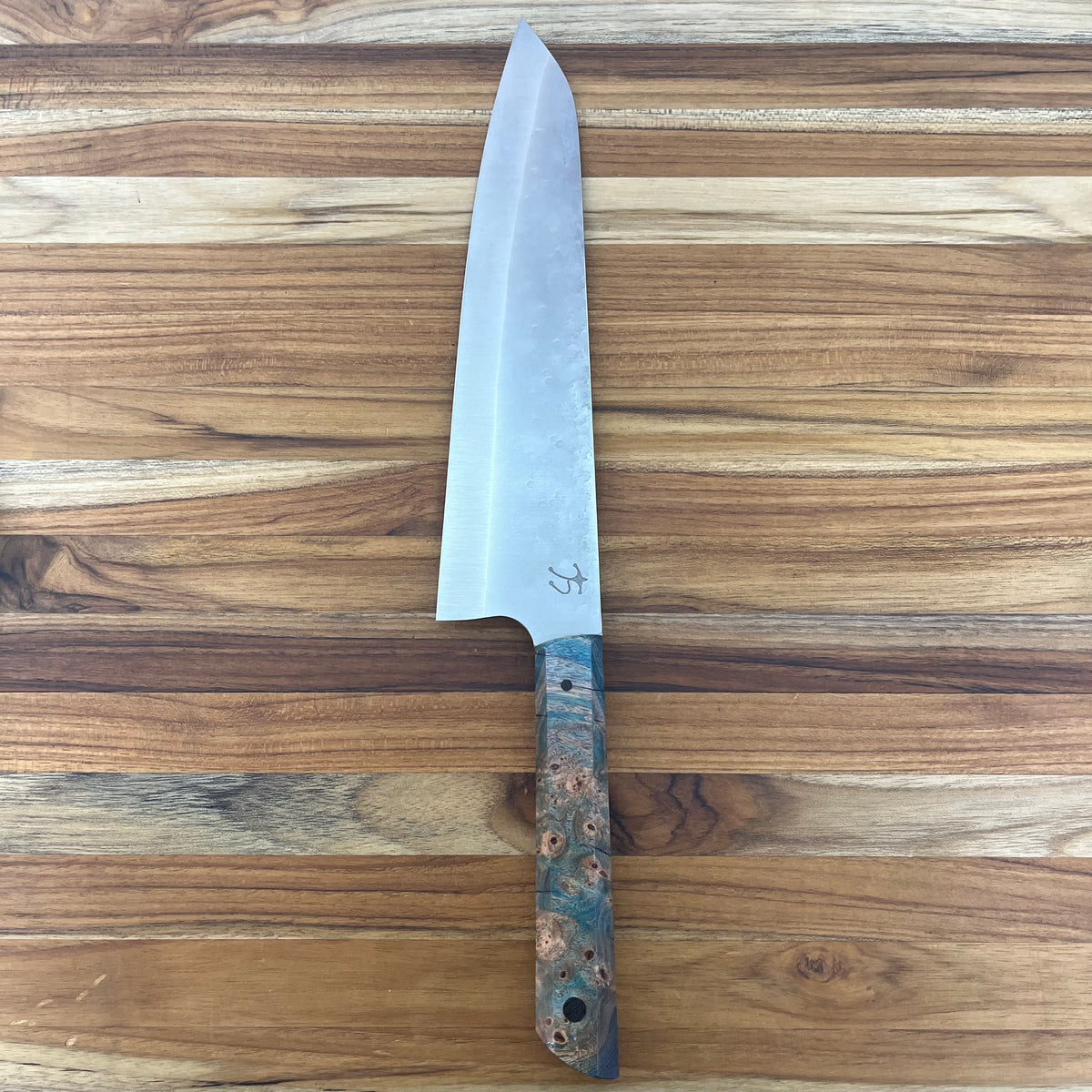 Running Man Forge Ready Series 210mm (8.25") Gyuto w/ Blue Maple Burl Handle