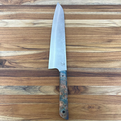Running Man Forge Ready Series 210mm (8.25") Gyuto w/ Blue Maple Burl Handle