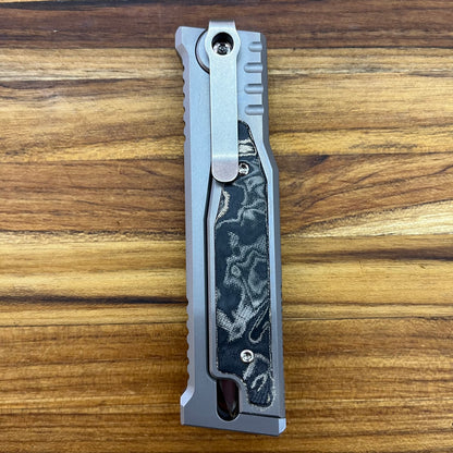 Reate EXO-M 3.25" Double Edge Gravity Knife w/ Burl Camo Handle