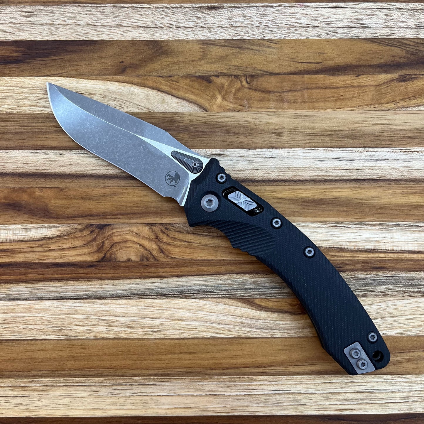 Microtech Amphibian 3.9" Apocalyptic Folding Knife w/ RAM-LOK & Fluted Black G10 Handle