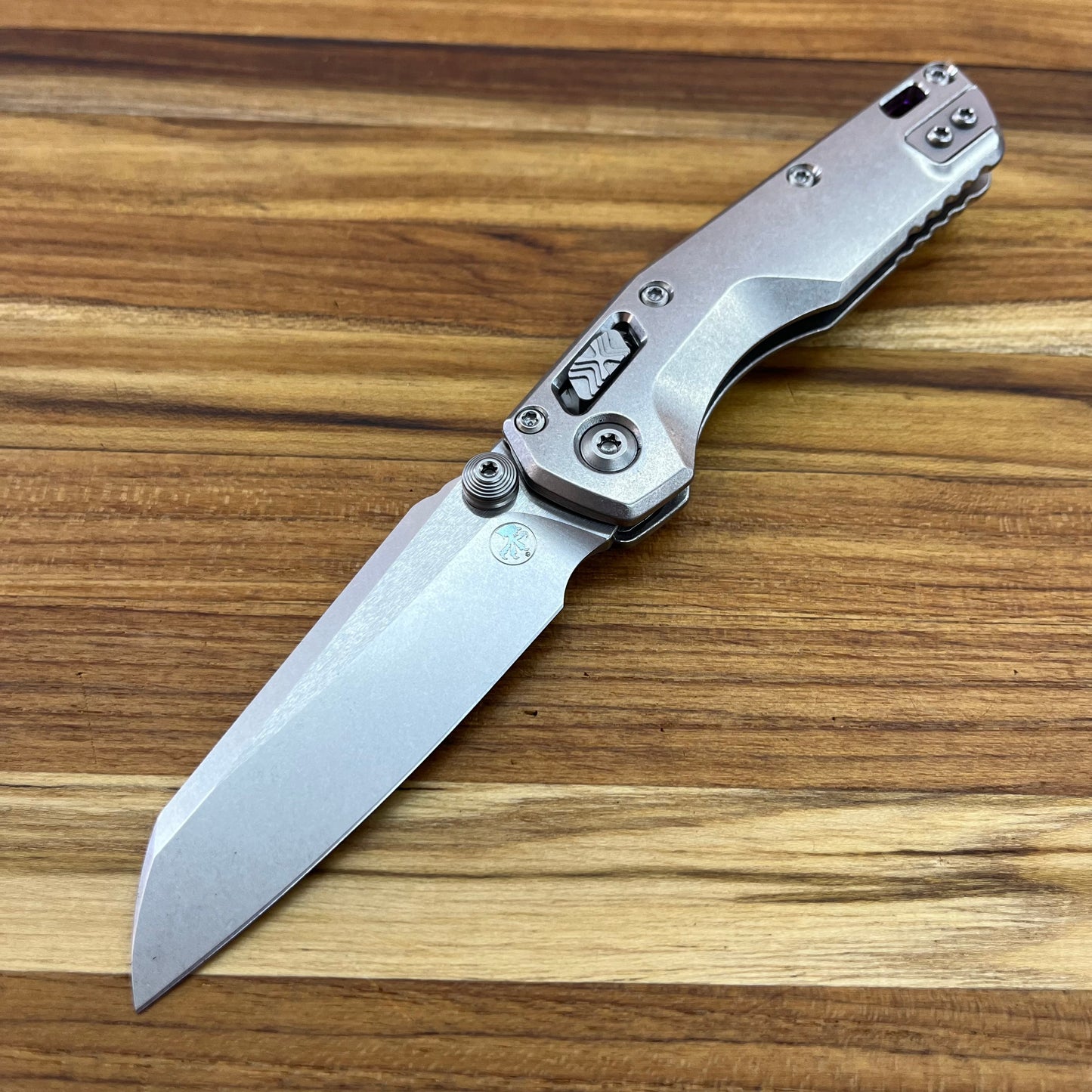 Microtech Marfione Select MSI Mini Ram-Lok 3" Folding Knife w/ Stonewashed Titanium & Purple Accented Handle