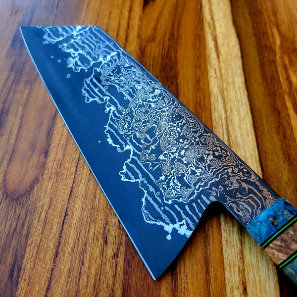 Baldwin Blades 7.20" Tall Damascus Bunka Black Ash