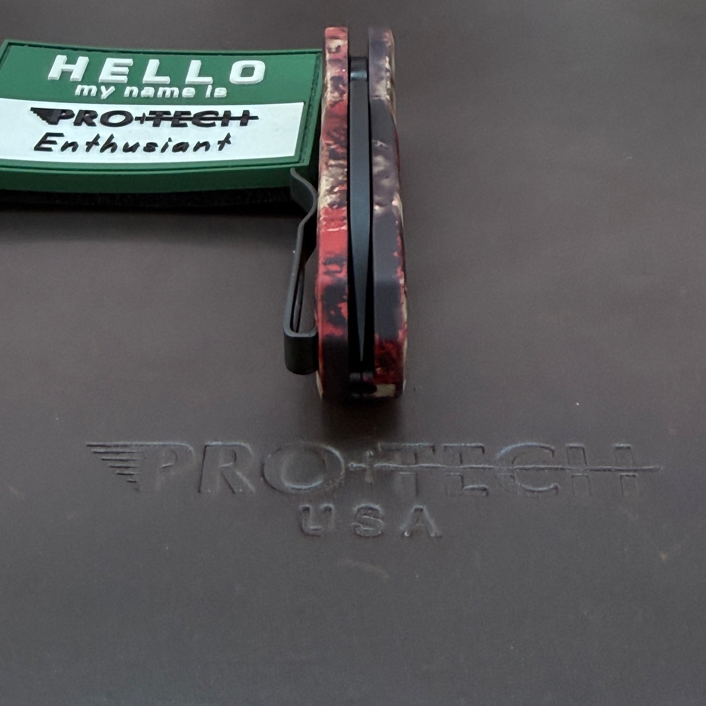 Pro-Tech Runt 5 2" Auto w/ DLC Wharncliffe Blade & Crimson Tiger Camo Aluminum Handle
