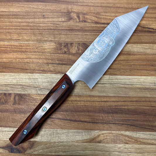 Meglio Semi-Custom 6.5" CD#1 Satin Kiritsuke w/ Lasered Sugar Skull & Cocobola Handle