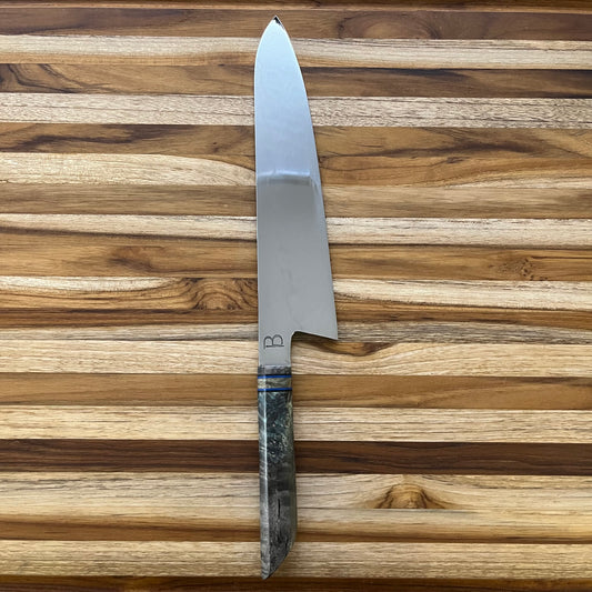 Baldwin Blades 8.9" Gyuto in W2 and Blue/Grey Box Elder