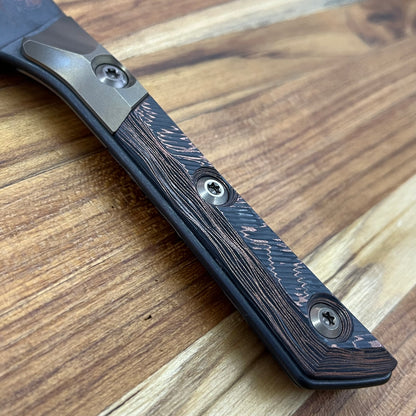 Microtech Signature Series Culinary 6" DLC Utility Knife w/ Bronze Titanium Bolster & Livewire Carbon Fiber Handle