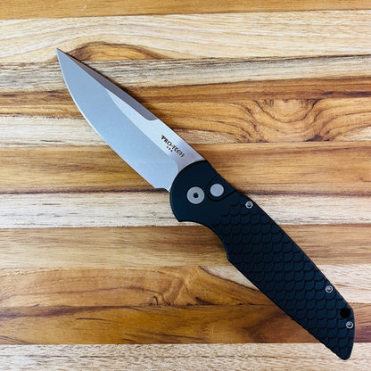 Pro-Tech TR-3 3.5" Auto w/ Black Fishscale Engraved Handle