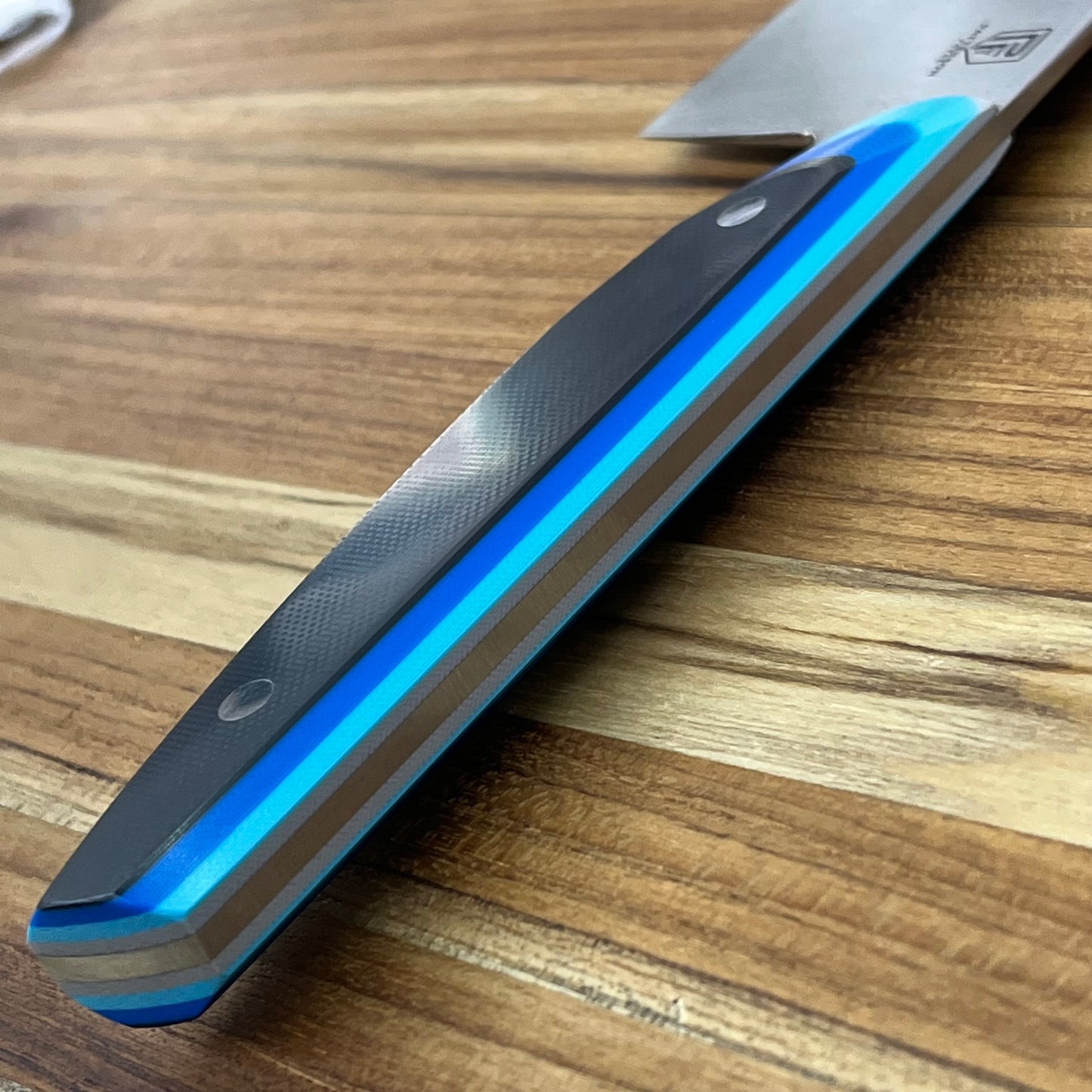 Patterson Forge Semi-Custom 200mm (8") Chef's Knife w/ Retro Blue TRD G10 Handle