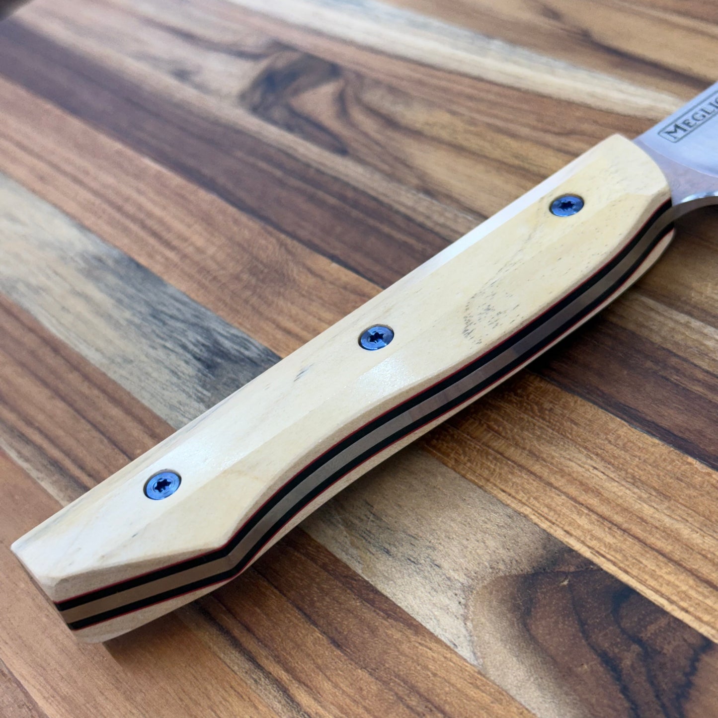 Meglio Blade Show Custom 10" Satin K-Tip Sujihiki w/ S-Grind & Fiddleback Box Elder Handle