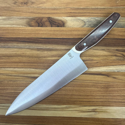 Patterson Forge Semi-Custom 200mm (8") Chef's Knife w/ Vintage Brown Micarta & White Linen Accent