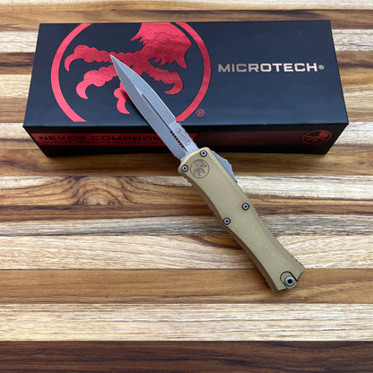 Microtech Hera II Mini D/E Bayonet 3" Apocalyptic OTF Auto w/ Tan Handle