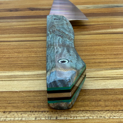 Meglio Blade Show Semi-Custom 5.25" Satin Petty w/ Turquoise Maple Burl Handle