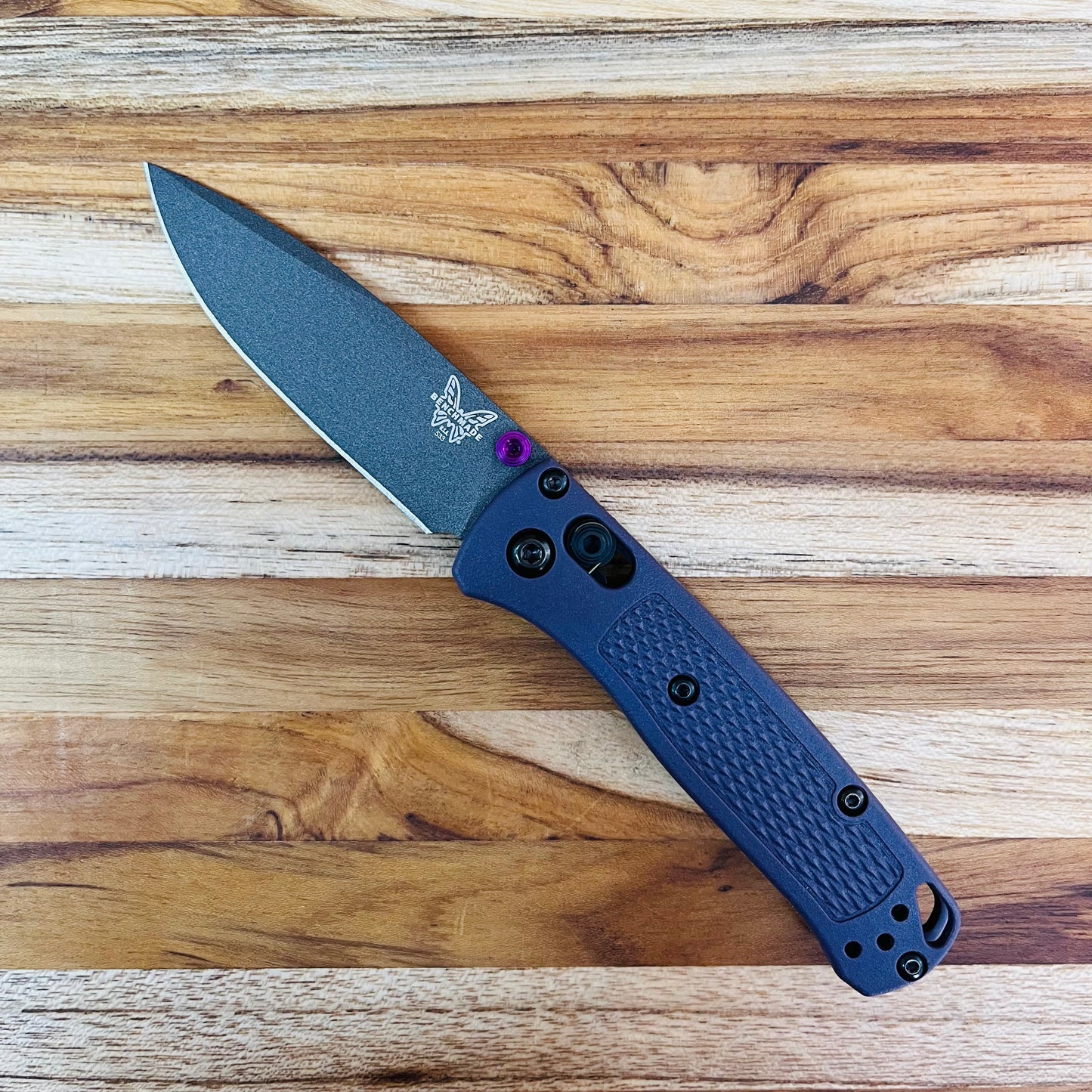 Benchmade Mini Bugout 2.85" Folding Knife w/ Dark Purple Grivory