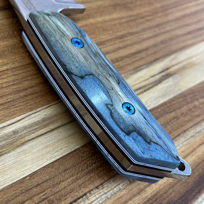 Meglio Blade Show Semi-Custom H-Series 4" Outdoor Kitchen Knife w/ Blue Spalted Maple Handle