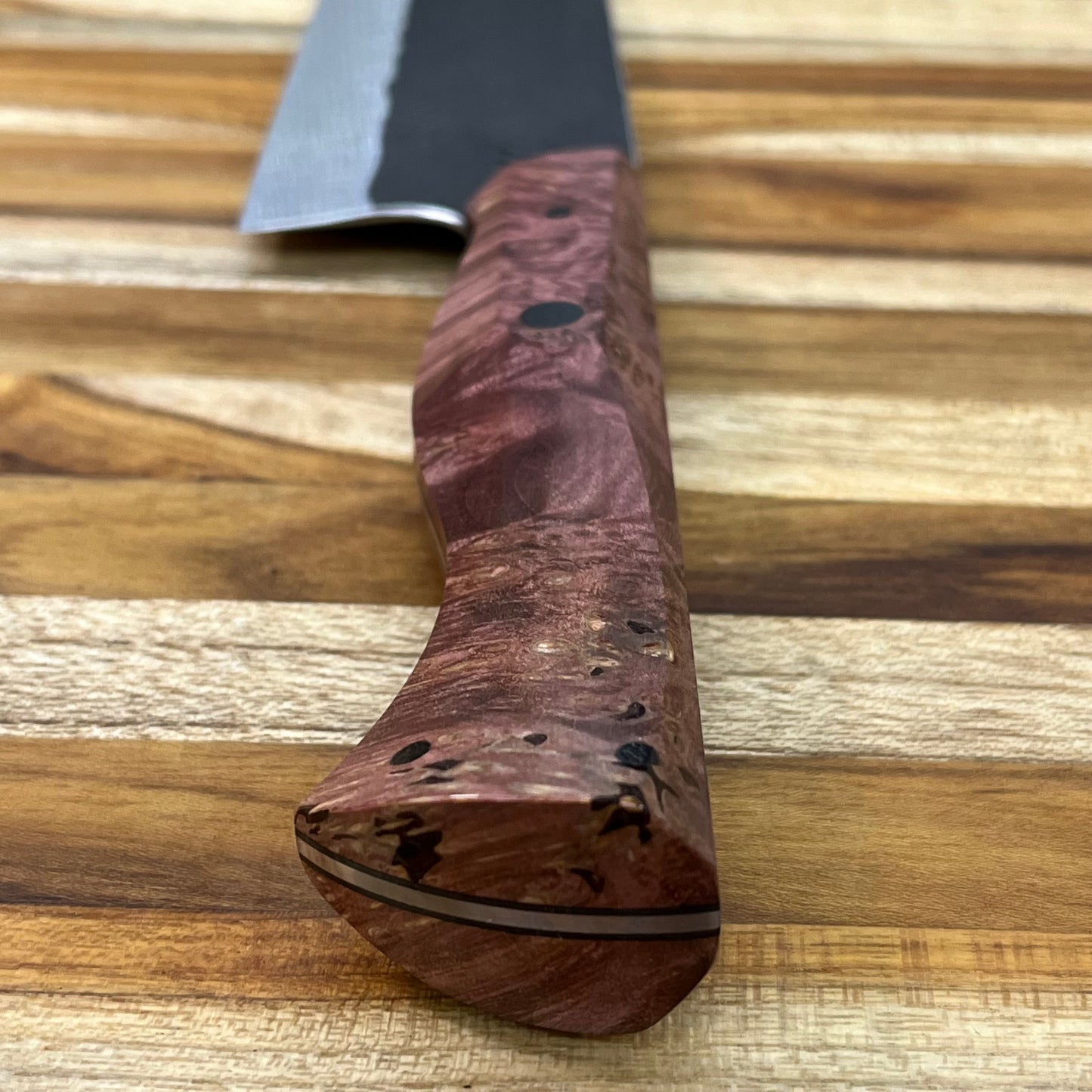 Running Man Forge Custom 215mm (8.5") Thin Forged Gyuto w/ Burgundy Maple Burl Handle