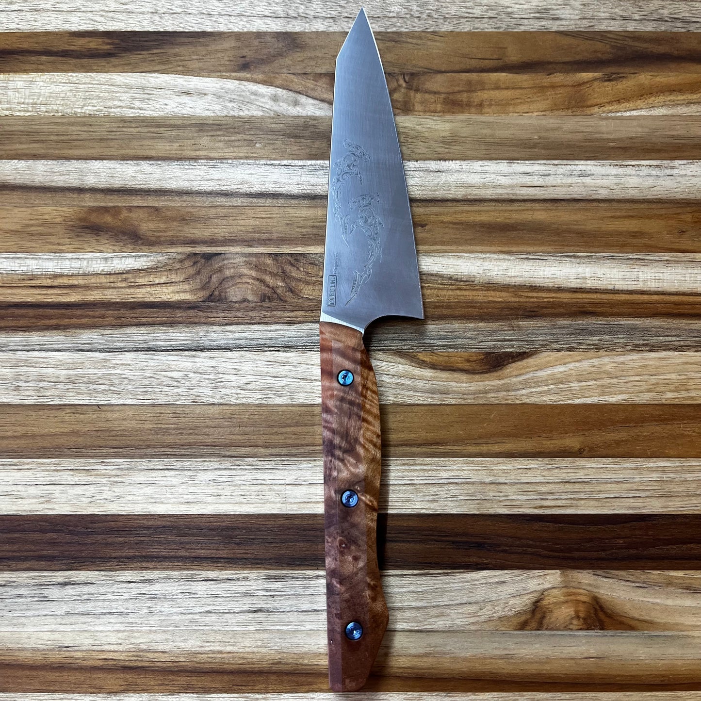 Meglio Semi-Custom 5.25" Satin Petty w/ Lasered Hammerhead & Birdseye Maple Handle