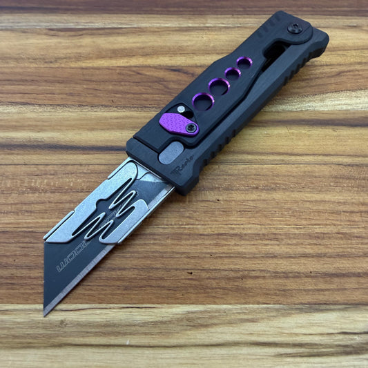 Reate Exo-U Gravity 2.5" Utility Knife w/ Black Handle & Purple Speedhole