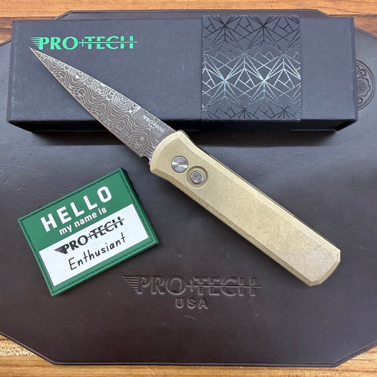 Pro-Tech Blade Show Custom Godson 3" Auto w/ Vegas Forge Vines and Roses Damascus Blade & Stonewashed AlBronze Handle