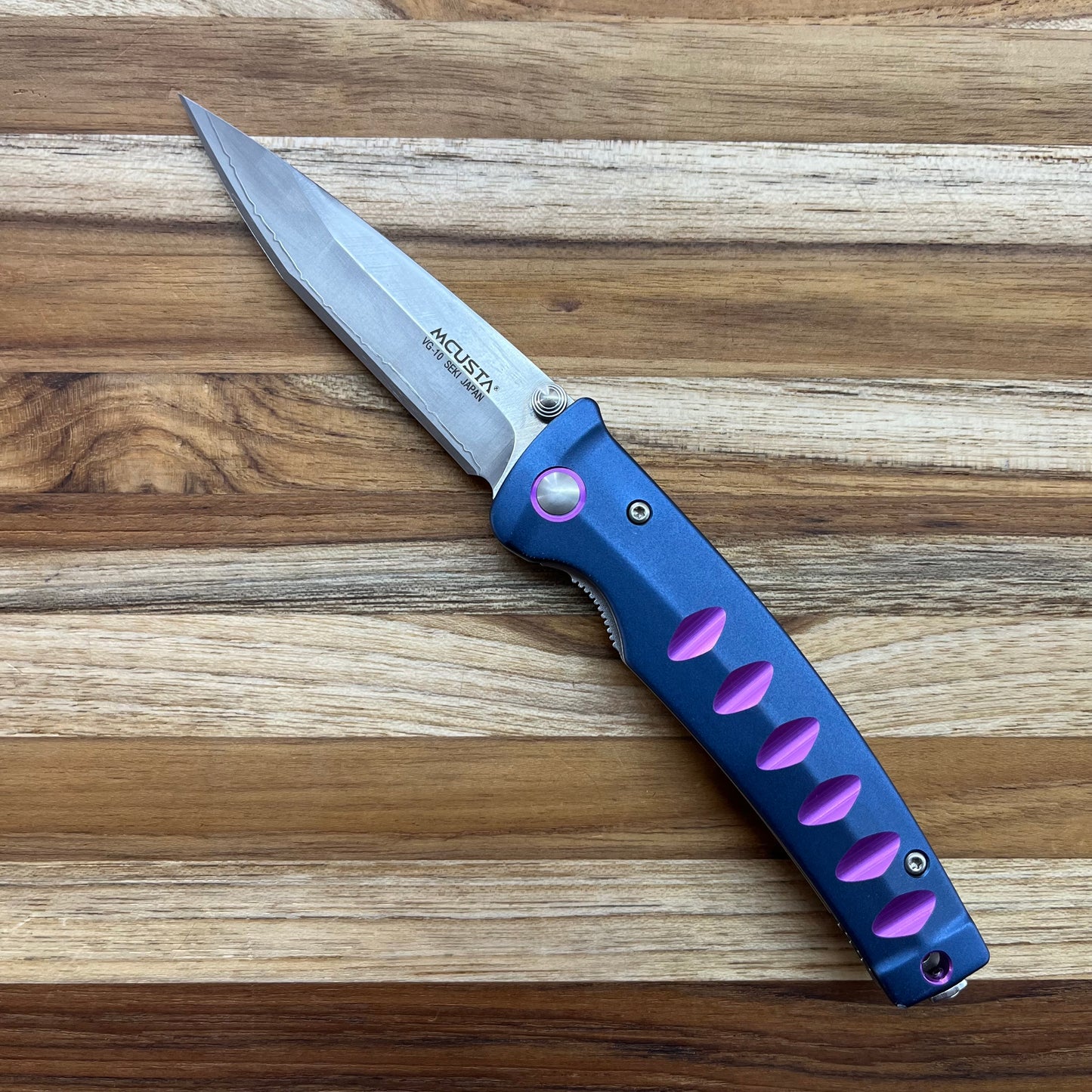 Mcusta USA Katana 3.5" Folding Knife w/ Blue & Violet Aluminum Handle