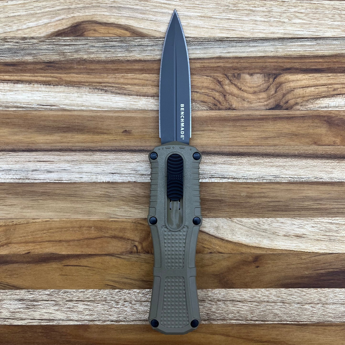 Benchmade Mini Claymore 3" Black D/E OTF Auto w/ Ranger Green Grivory Handle