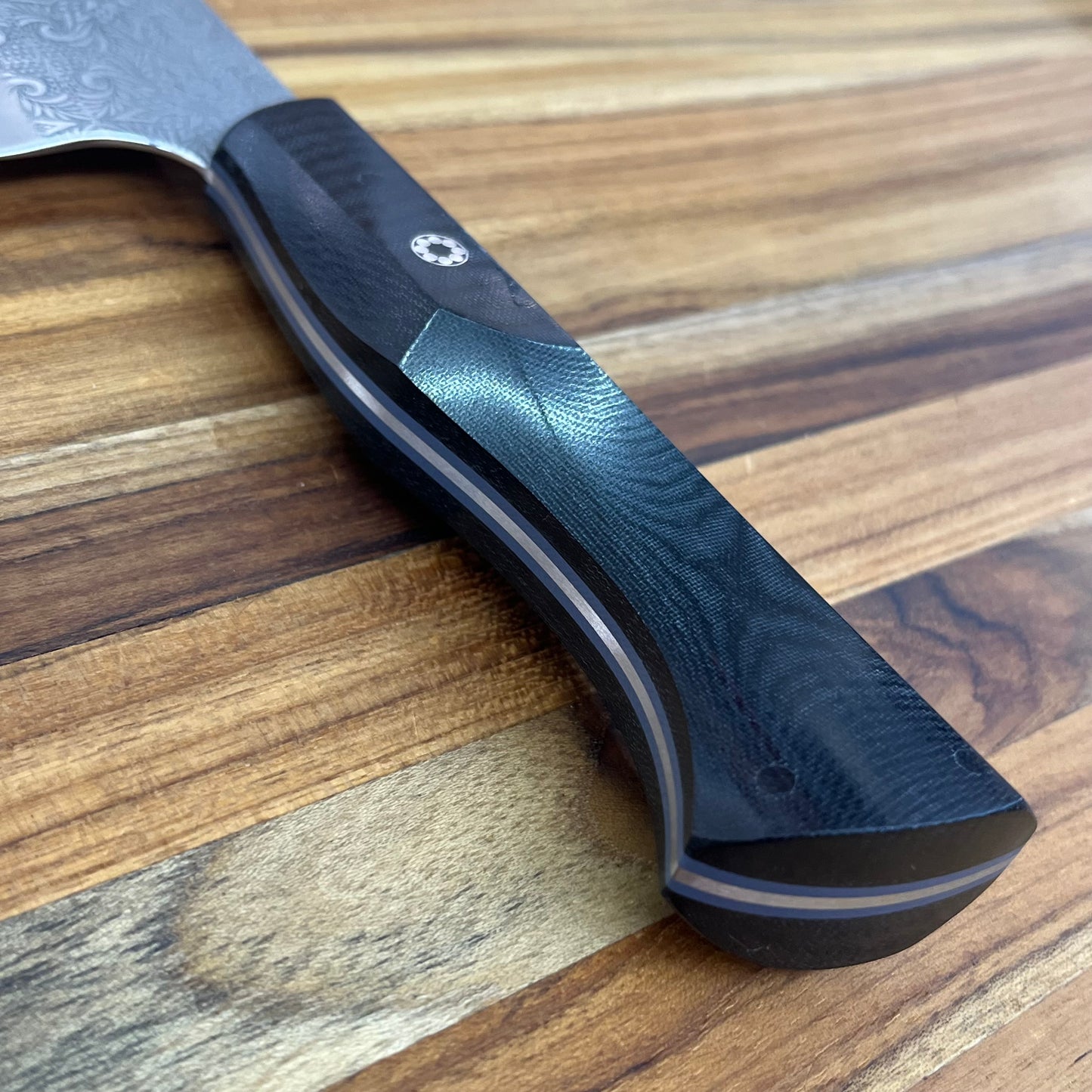 Running Man Forge Semi-Custom 170mm (6.75") Santoku w/ Laser Engraving & Black Micarta Handle