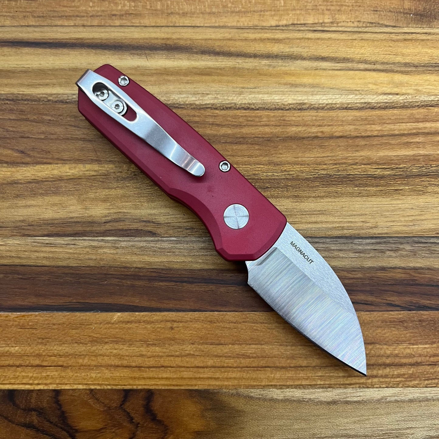 Pro-Tech Runt 5 2" Auto w/ Wharncliffe Blade & Red Aluminum Handle