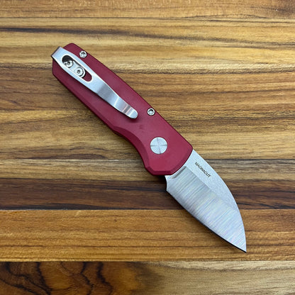 Pro-Tech Runt 5 2" Auto w/ Wharncliffe Blade & Red Aluminum Handle