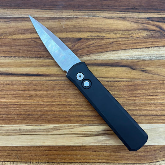 Pro-Tech Godson 3.15" Auto w/ Mother of Pearl Button & Black Aluminum Handle