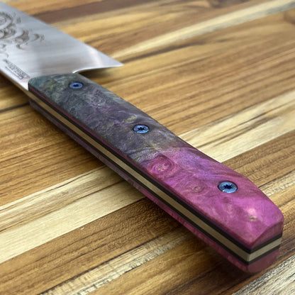 Meglio Blade Show Semi-Custom 8" CD#1 Satin Gyuto 2.0 w/ Lasered Medusa & Tie-Dye Box Elder Handle