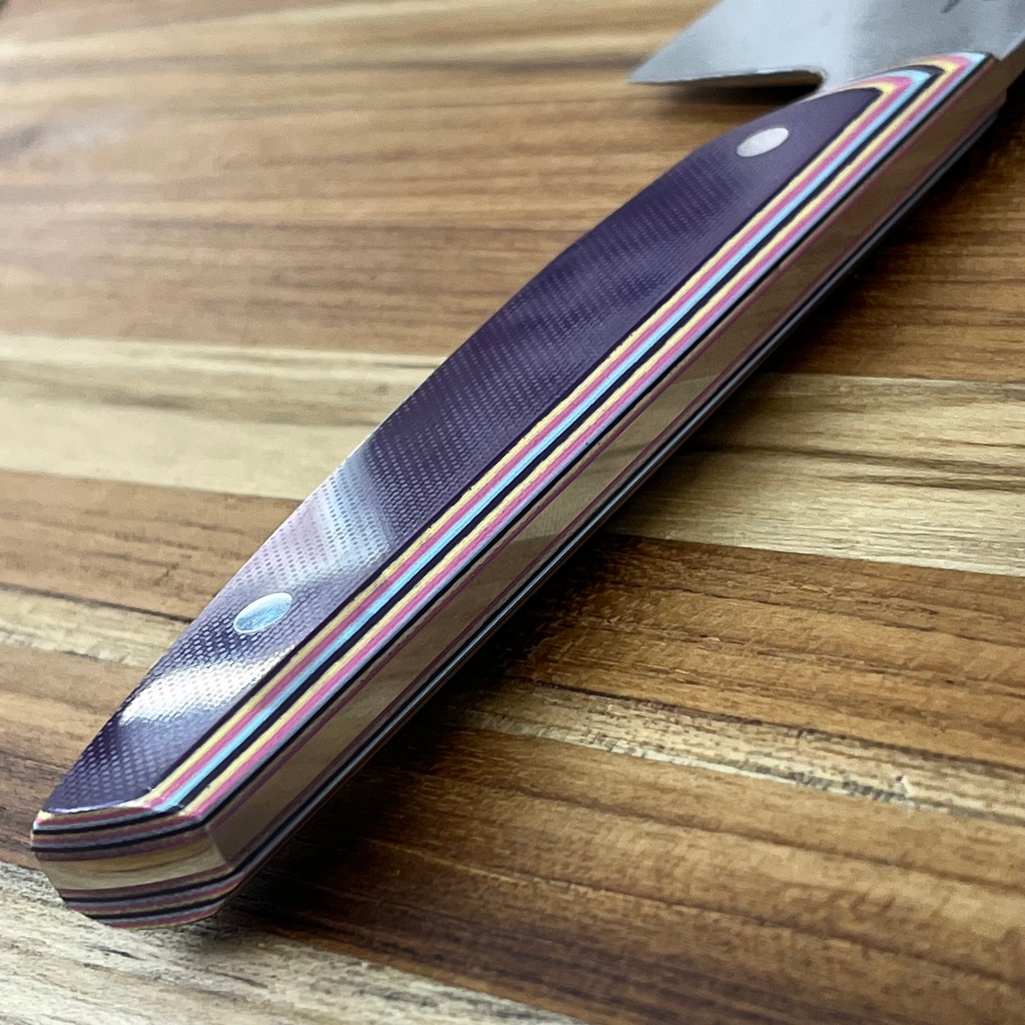 Patterson Forge Semi-Custom 200mm (8") Chef's Knife w/ Purple Multi-Colored G10 Handle