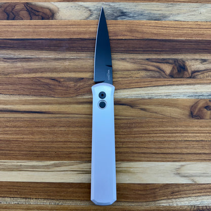 Pro-Tech Godfather 4" Auto w/ Black Blade &  Silver Aluminum Handle