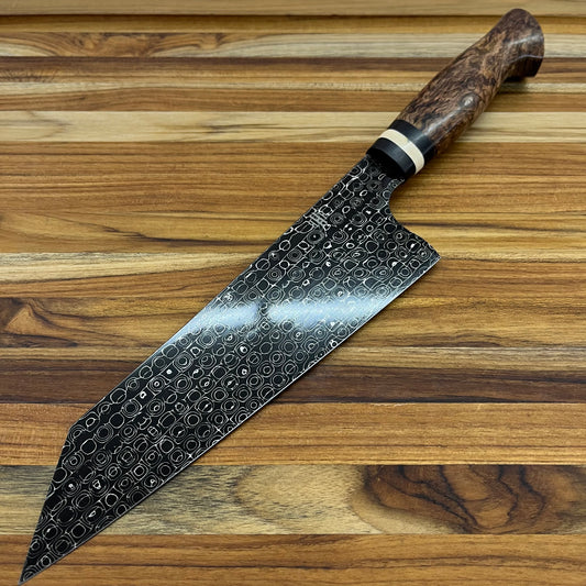 HHH Custom Knives 210mm (8.25") K-Tip Chef's w/ Wasp Nest Damascus & Spalted Mango Yo Handle