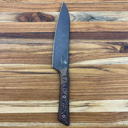 Microtech Signature Series Culinary 6" DLC Utility Knife w/ Bronze Titanium Bolster & Livewire Carbon Fiber Handle