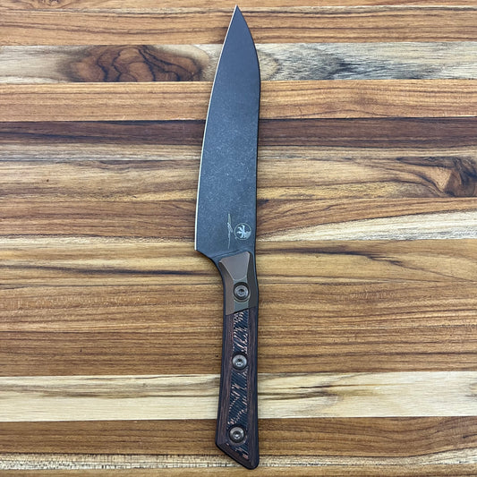 Microtech Signature Series Culinary 6" DLC Utility Knife w/ Bronze Titanium Bolster & Livewire Carbon Fiber Handle