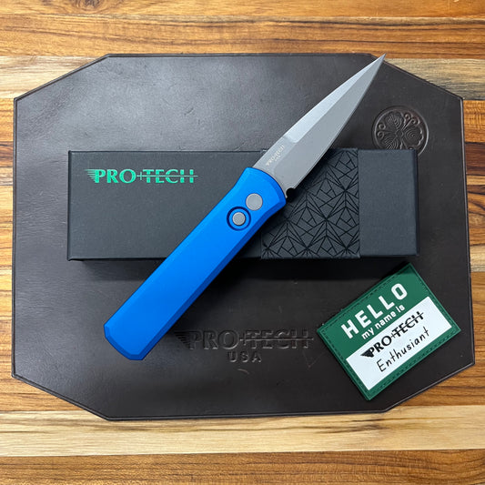 Pro-Tech Godson 3.15" Left-Handed Auto w/ Blue Aluminum Handle