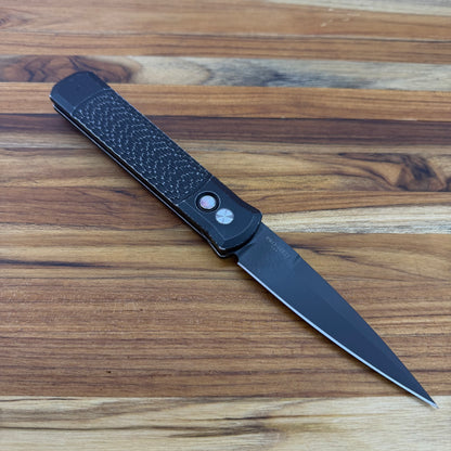 Pro-Tech Godfather 4" Left-Handed Auto w/ Black Battleworn Jigged Handle