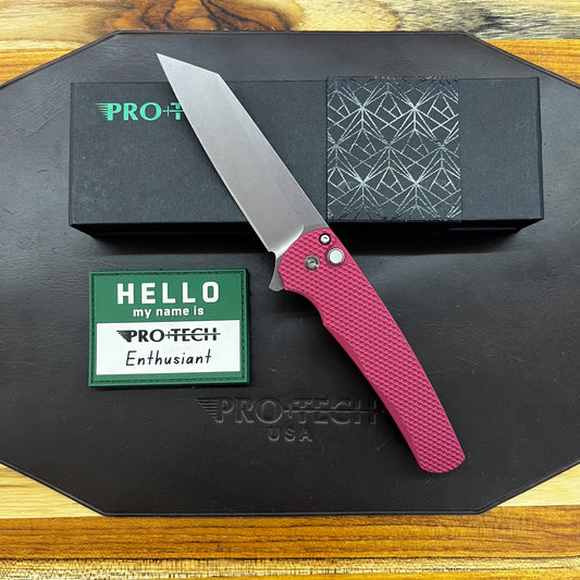 Pro-Tech *Limited Edition* Malibu 3.25" Flipping Knife w/ Pearl Button & Red Textured Aluminum Handle