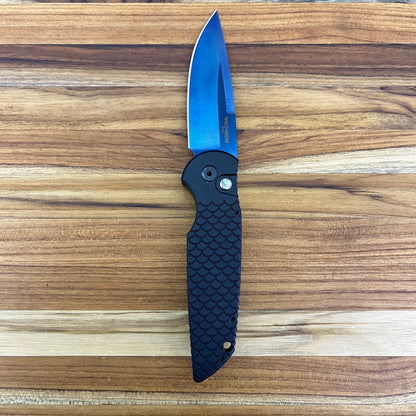Pro-Tech TR-3 3.5" Auto w/ Sapphire Blade & Black Fishscale Textured Aluminum Handle