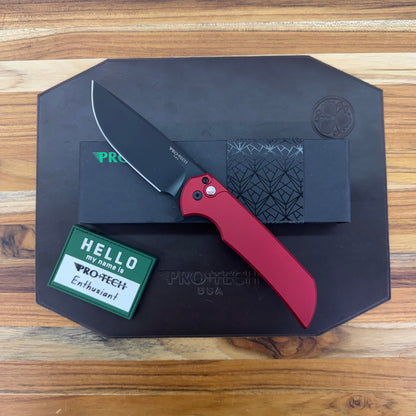 Pro-Tech Mordax 3.5" Flipping Knife w/ Black DLC Blade & Red Aluminum Handle