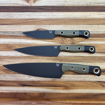 Benchmade Kitchen Knives 3 Piece Set w/ OD Green & Black G10 Handles