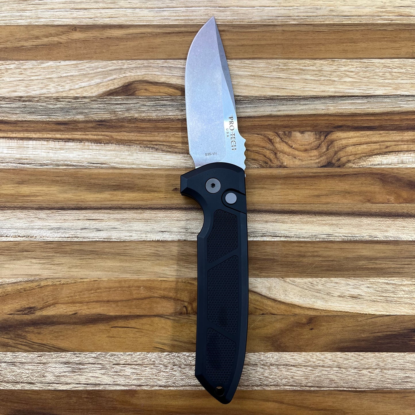 Pro-Tech Rockeye 3.4" Stonewash Auto w/ Textured Black Aluminum Handle