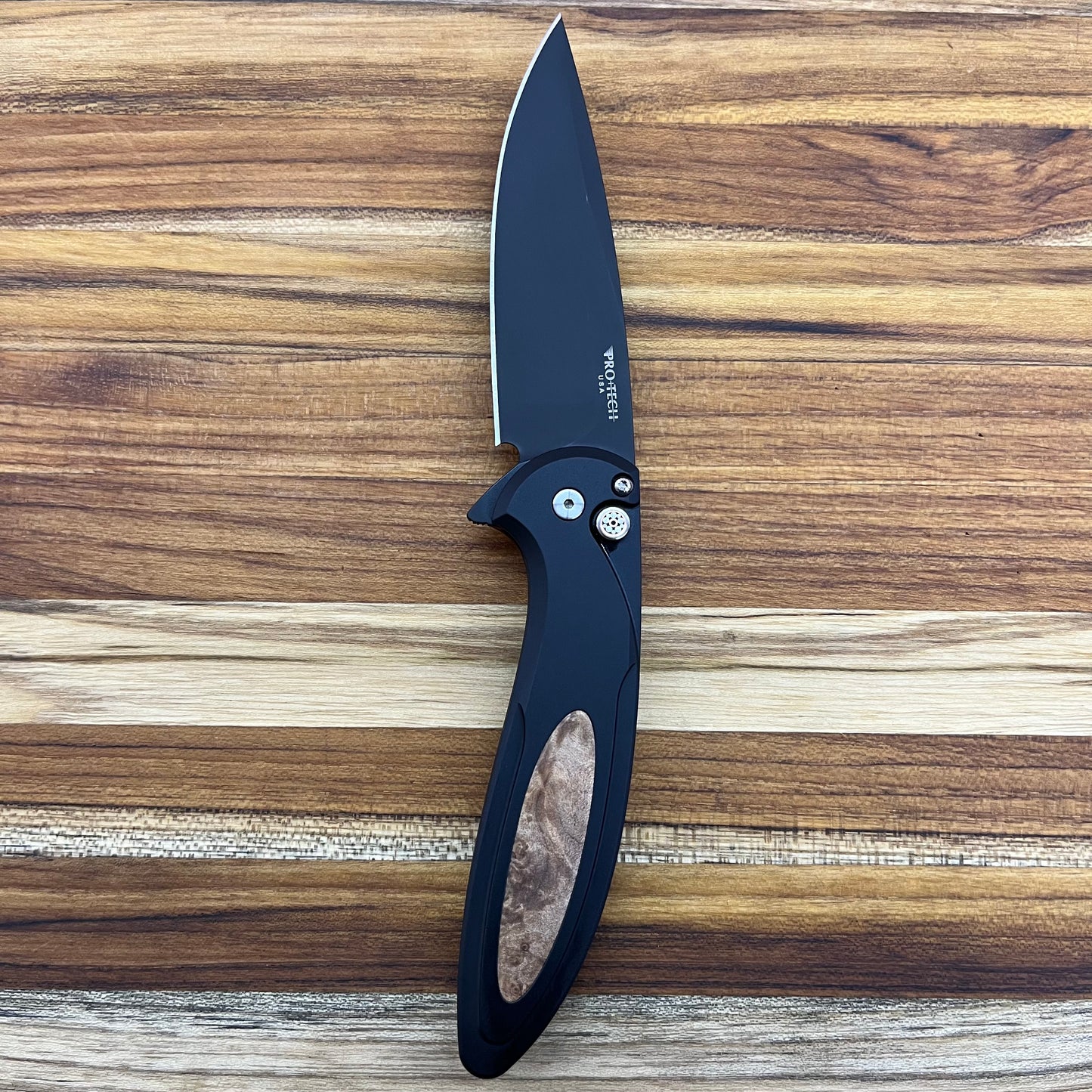 Pro-Tech *Limited Edition* Cambria Flipper 3.5" Folding Knife w/ Mosaic Pin & Maple Burl Inlay