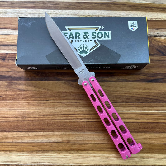 Bear & Son 3.5" Butterfly Knife w/ Pink Zinc Handle