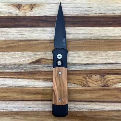 Pro-Tech Godson 3.15" DLC Auto w/ Mosaic Button & Olive Wood Inlay