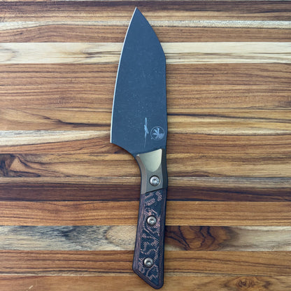 Microtech Signature Series Culinary 6" DLC Santoku w/ Bronze Titanium Bolster & Livewire Carbon Fiber Handle