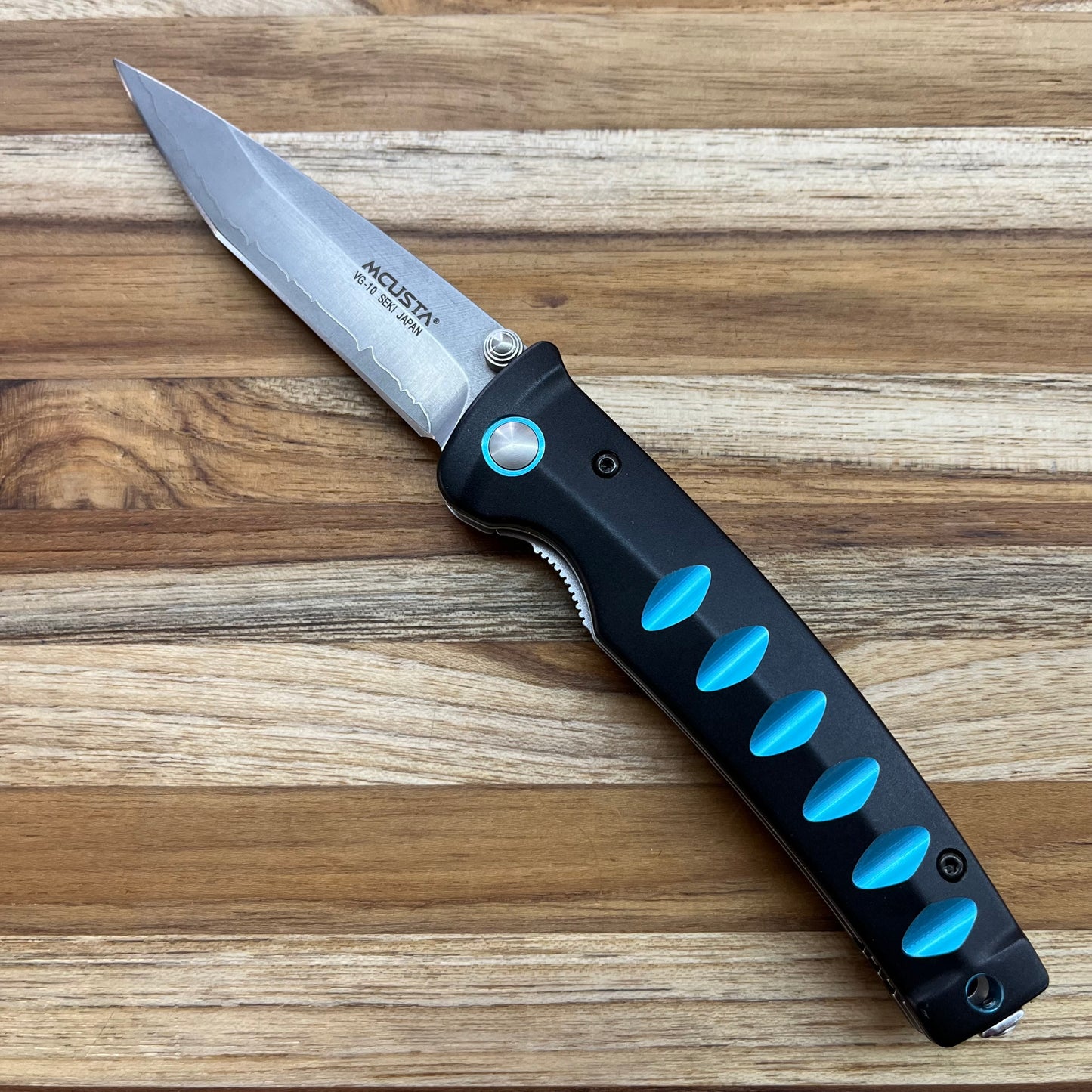 Mcusta USA Katana 3.5" Folding Knife w/ Black & Blue Aluminum Handle