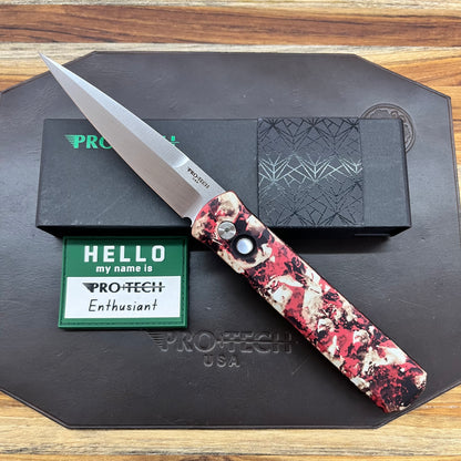 Pro-Tech Godfather 4" Auto w/ Crimson Tiger Camo Aluminum Handle & Pearl Button