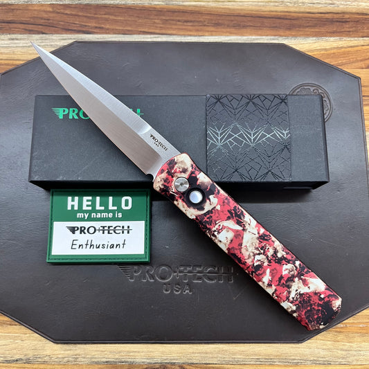 Pro-Tech Godfather 4" Auto w/ Crimson Tiger Camo Aluminum Handle & Pearl Button