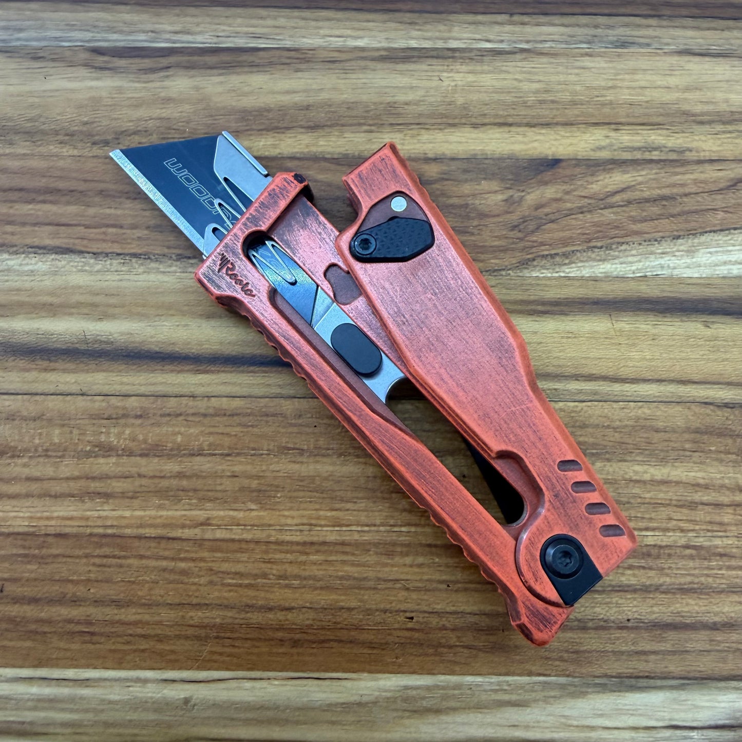 Reate Exo-U Gravity 2.5" Utility Knife w/ Distressed Orange Handle