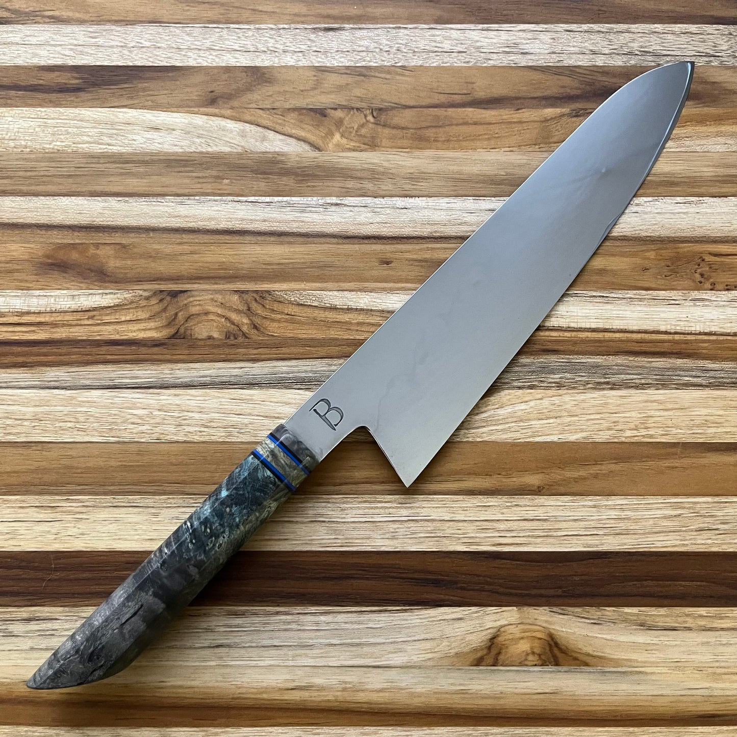 Baldwin Blades 8.9" Gyuto in W2 and Blue/Grey Box Elder